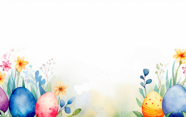 Obraz na płótnie Canvas Set of beautiful watercolor easter eggs over white background with empty space for text. Colorful illustration for poster, card or greetings.