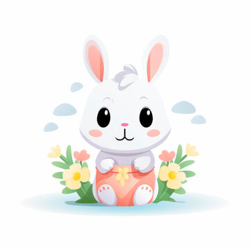 Cute illustration of easter bunny on white background.