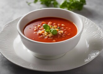 gazpacho soup in white plate

