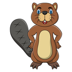 Beaver cartoon posing on white background