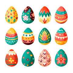 Illustration set of easter eggs. Colorful flat design.