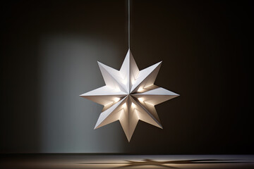 A white paper star hanging from a string created with generative AI technology