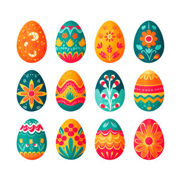 Illustration set of easter eggs. Colorful flat design.