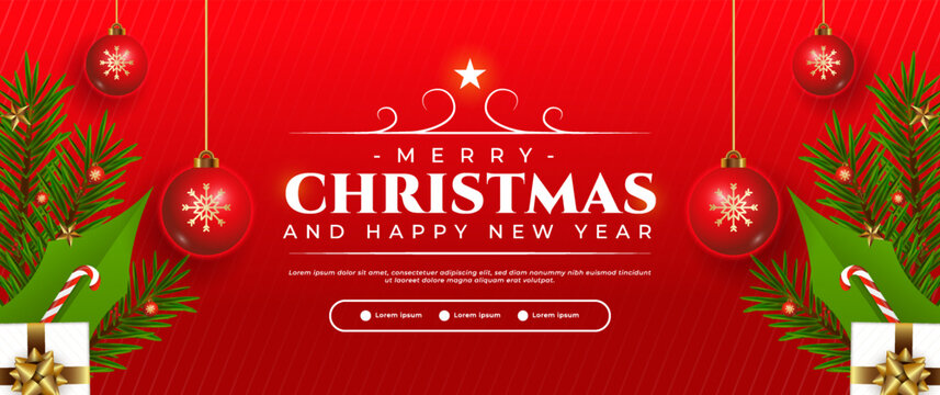 Red Christmas banner design with beautiful decorations