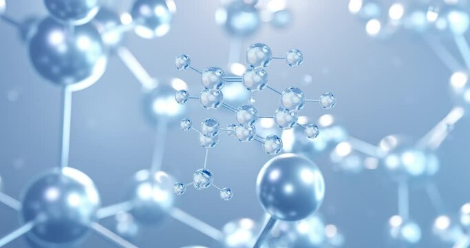 Ethylparaben, rotating 3D model of food additive e214, seamless looped video, molecular structure with selective focus