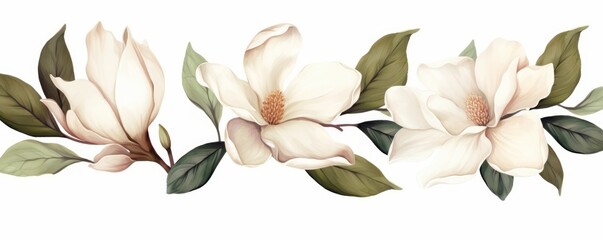 watercolor white magnolia flower and leaf bouquet clipart collection isolated on white background, Generative AI - obrazy, fototapety, plakaty