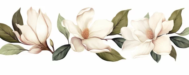 Foto op Canvas watercolor white magnolia flower and leaf bouquet clipart collection isolated on white background, Generative AI © Spectrum Sculptor