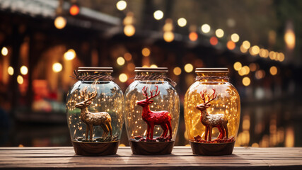 Illuminated Christmas Jars with Glittering Reindeer