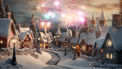Fototapeta premium Magical Winter Celebration with Fireworks Display