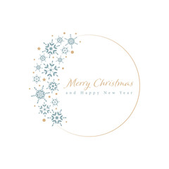 Merry Christmas and happy new year, elegant blue, gold, white background.