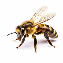 honey bee landing isolated on white background cutout, Generative AI