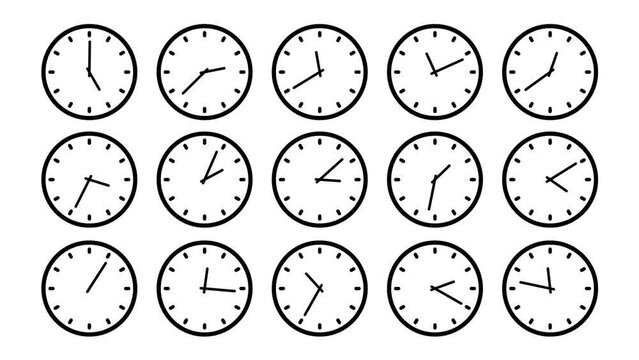 Many Clocks with Hands Rotating