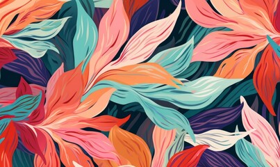 Modern tropical floral pattern. Colorful abstract contemporary seamless pattern. Hand drawn unique print, Generative AI