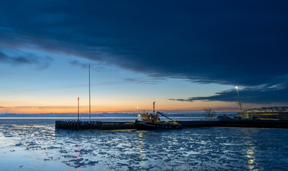Obraz premium Boats in the Harbor, Skive Havn, Winter, Skive fjord, Limfjorden, 
