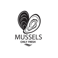 label of fresh mussel shell isolated on light background