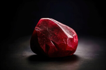 Red beryl is a rare precious natural stone on a black background. AI generated. Header banner mockup with space.