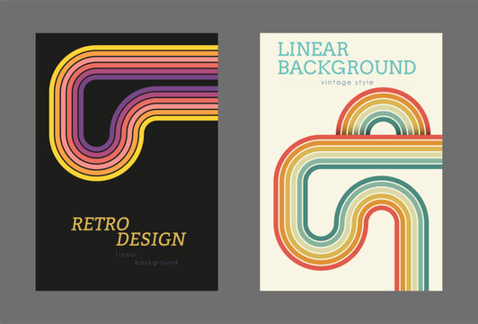 Vintage geometric background with colored parallel lines in the style of the 70s. Design for printing posters, posters, banners and covers in retro style