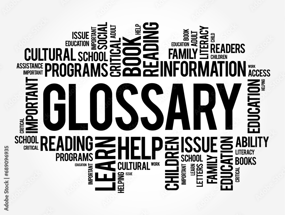 Fototapete glossary - an alphabetical list of words relating to a specific subject with explanations, word clou