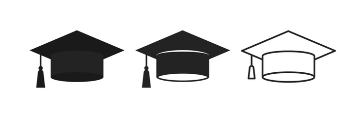 Graduation cap icons set isolated on white background