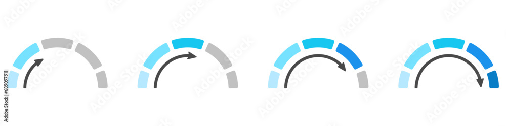 Poster speedometer scale vector set. risk meter icons set. business speedometer vector icon template. energ