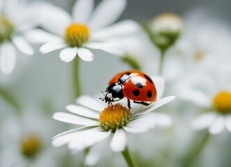 Fototapeta premium close up view of ladybug on flowers 
