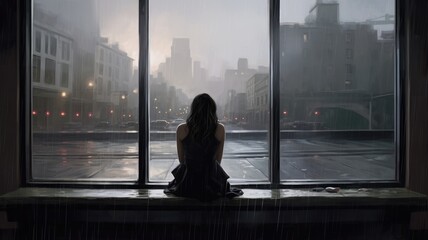 Images evoke a sense of introspection and contemplation, portraying individuals in moments of solitude or gazing at a rainy window - obrazy, fototapety, plakaty