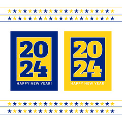 2024 Happy New Year. Blue & Yellow 2024 Posters. 2024 New Year. Vector Illustration