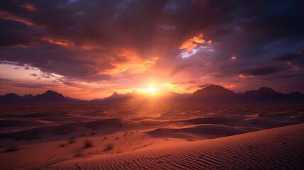 breathtaking sunsets over desert horizons, creating a dramatic and ethereal atmosphere