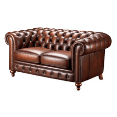 Brown leather sofa isolated on transparent background