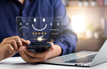 Online customer satisfaction survey feedback and ratings for business success, User give rating to...