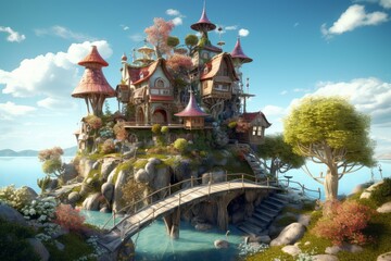 Mystical House in dreamland. Fantasy dream. Generate Ai