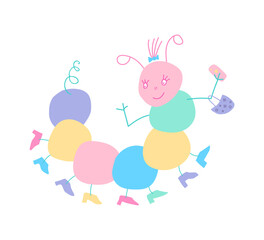 Obraz na płótnie Canvas Cute Caterpillar. Multicolor Cartoon Hand Drawn Vector Illustration. Character for kids design