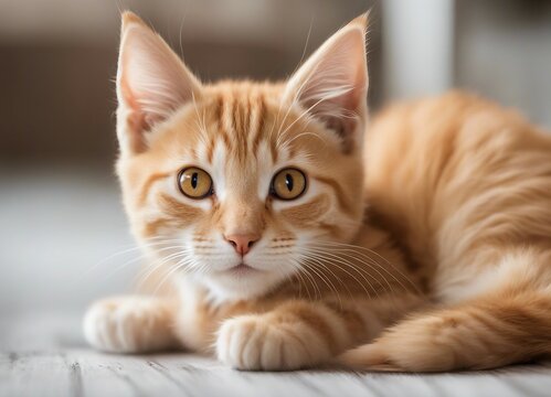 portrait of lovely orange kitty, white background
