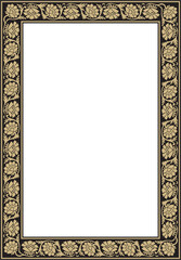 Vector square gold with black Indian national ornament. Ethnic plant border. Flowers frame. Poppies and leaves..
