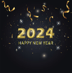 Happy New Year 2024 Greetings on celebration background
