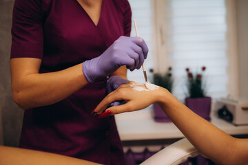 spa and treatment skin hand, Woman applying organic moisturizing hand cream, hand skin care...