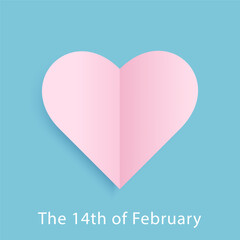 Pink heart in cut paper style on blue background. Valentine's day concept. Vector