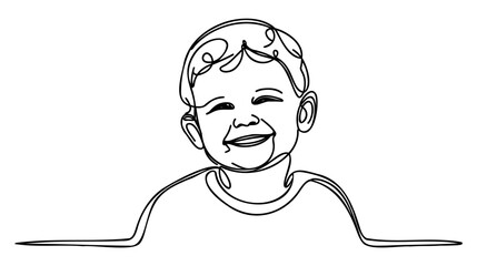 Continuous one line drawing. Happy boy face one line art illustrationd
