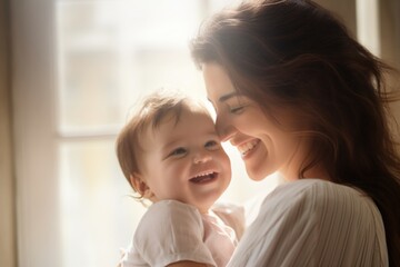 Mom holding her baby and smiling