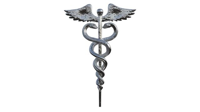 Caduceus Medical symbol 3d isolated looped rotating video on a white background
