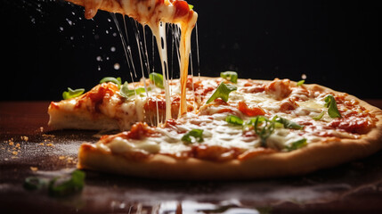 チーズとろける美味しいピザ Delicious Pizza with melting cheese - obrazy, fototapety, plakaty