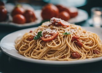 traditional spaghetti, italian street restaurant
