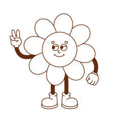 The hand-drawn flower retro character. Vector illustration in trendy retro cartoon style. Love, Valentine's Day.