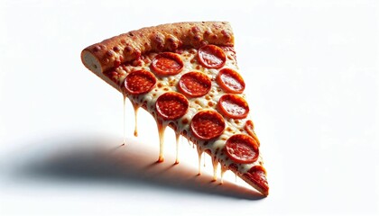 AI-generated illustration of a slice of pizza with melted cheese isolated on a white background