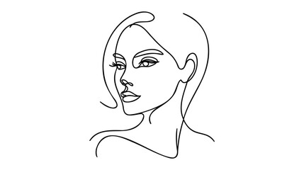 Minimalistic silhouette of woman face. Black and white. White background. One line drawing