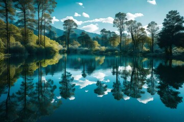 green trees with lush grass and big burger tress in the shine of the sun with spider web in it and water falling from top hills and mountain abstract luxarious view and background 