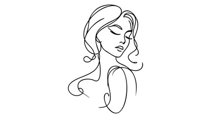Minimalistic silhouette of woman face. Black and white. White background. One line drawing