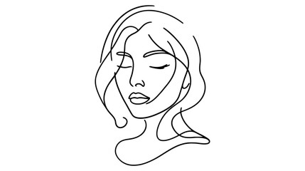 Minimalistic silhouette of woman face. Black and white. White background. One line drawing