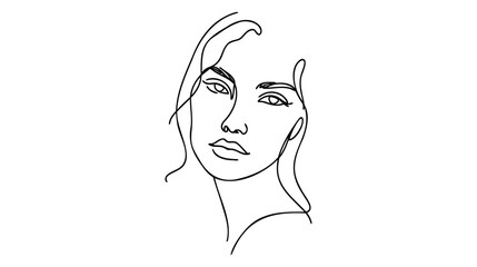 Minimalistic silhouette of woman face. Black and white. White background. One line drawing