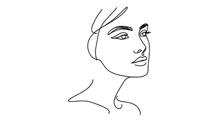 Minimalistic silhouette of woman face. Black and white. White background. One line drawing
